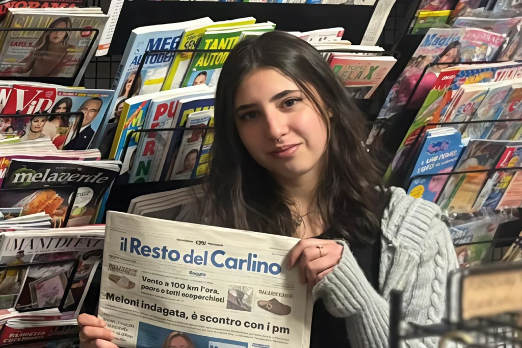 la giovane giulia piras 19 anni nella sua edicola di farneta nel modenese.webp